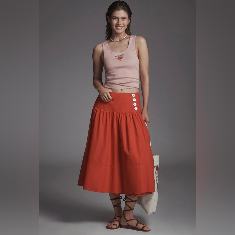 Maeve Drop Waist Wrap Midi Skirt
Anthropologie
In: True Red